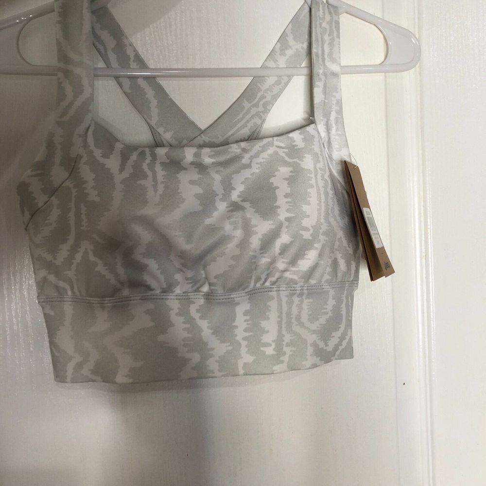 Asics Love Core Train Printed Bra White Grey Abstract Cross Back 2032C056 Small